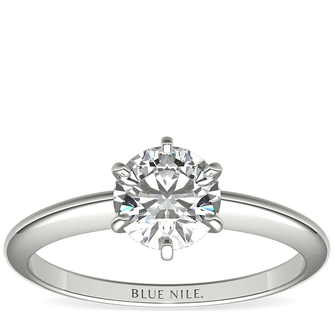 A six-prong solitaire engagement ring with a 1-carat round center diamond.